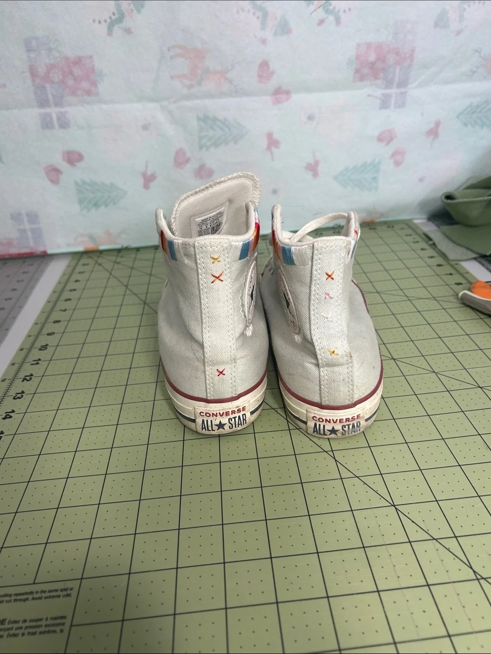 Kids High-Top Canvas Sneakers in Cream with Pink & Orange Accents